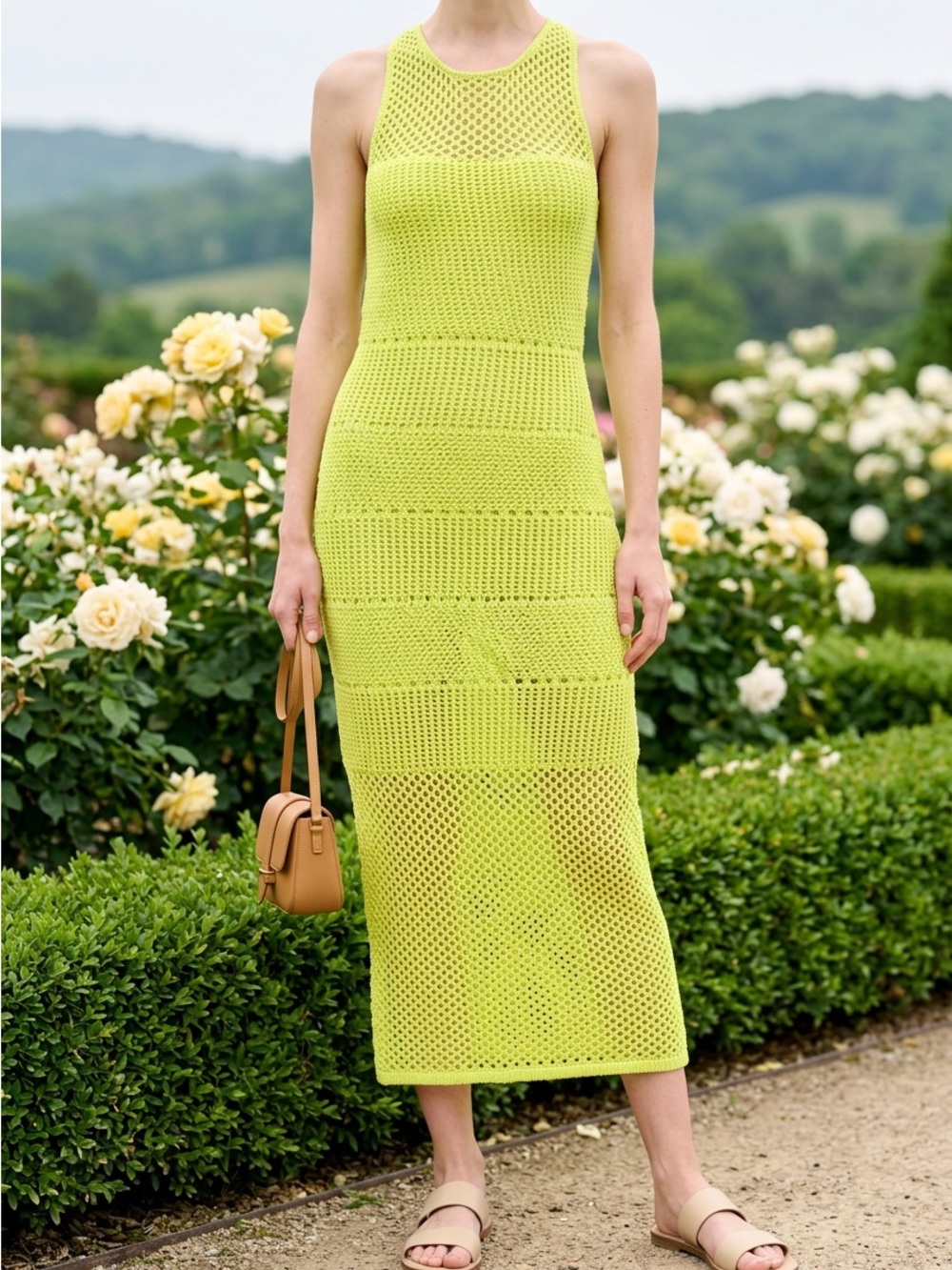 Rachel Zoe Dress Womens Small Lime Green Knit Crochet Racerback Dress